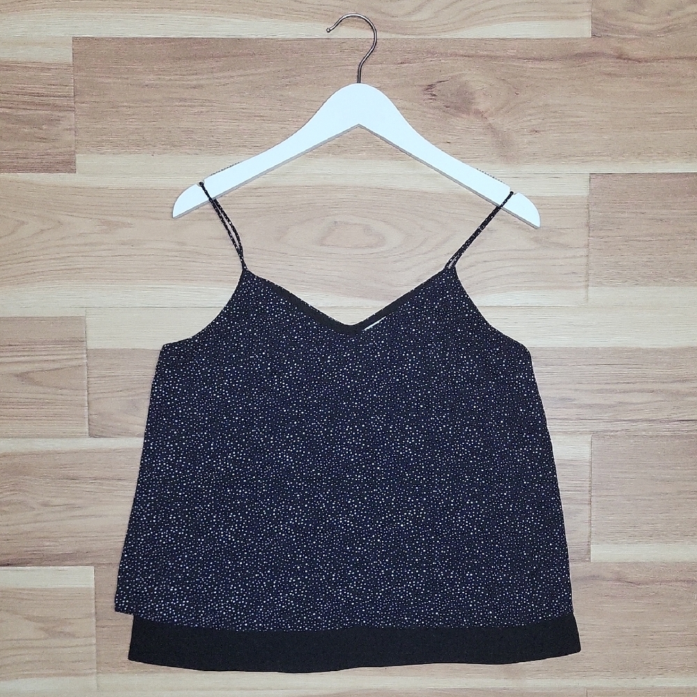 Paper Crane Black Camisole Top with Blue Accents